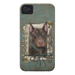 Día de padres - patas de piedra - Doberman - rojo iPhone 4 Case-Mate Cobertura