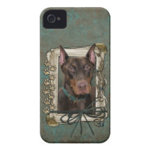 Día de padres - patas de piedra - Doberman - rojo iPhone 4 Case-Mate Cobertura