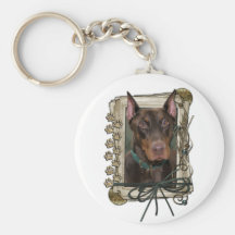 Día de padres - patas de piedra - Doberman - rojo Llavero