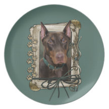 Día de padres - patas de piedra - Doberman - rojo Plato De Comida