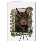 Día de padres - patas de piedra - Doberman - rojo Tarjeta