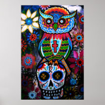 DÍA DEL BÚHO DEL ARTE POPULAR DE LA PINTURA MUERTA POSTER