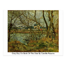 Día gris en el banco del Oise de Camille Pissarro Tarjetas Postales