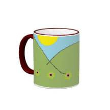 Día soleado, con las flores taza de café