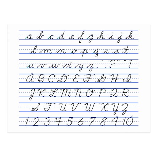 Diagrama del alfabeto inglés en escritura cursiva postal | Zazzle