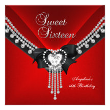 Diamante negro rojo de la fiesta de cumpleaños 16  invitaciones personales 