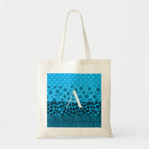 Diamantes azules del brillo de las flores del leop bolsa