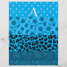 Diamantes azules del brillo de las flores del leop flyer personalizado