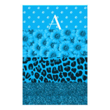 Diamantes azules del brillo de las flores del leop papeleria
