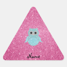 Diamantes bling personalizados del búho del nombre pegatinas triangulo