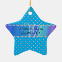 Diamantes del azul de cielo del monograma del boda ornamento de reyes magos