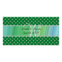 Diamantes del verde del monograma del boda tarjeta fotografica  