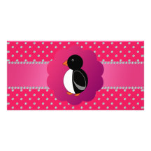 Diamantes lindos del rosa del pingüino tarjeta fotografica personalizada