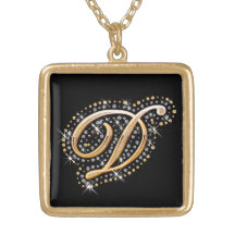 Diamantes y collar de oro de la inicial "D"