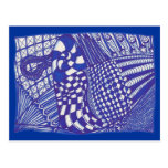 Dibujo abstracto blanco azul de Zentangle, postale