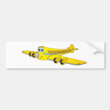 Dibujo animado amarillo del avión de pasajeros O Pegatina De Parachoque