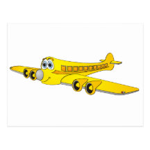 Dibujo animado amarillo del avión de pasajeros postal