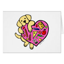 Dibujo animado amarillo del corazón de Labrador y  Tarjeton