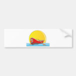 Dibujo animado blanco del barco de fila etiqueta de parachoque