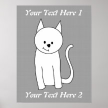 Dibujo animado blanco del gato posters