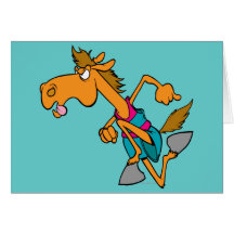 dibujo animado corriente divertido del caballo del tarjeton