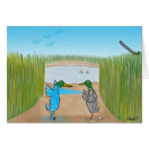 Dibujo animado de la caza del pato tarjetón