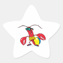 dibujo animado de la langosta de la playa que va d calcomania forma de estrella personalizada
