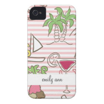 Dibujo animado de la playa del verano iPhone 4 Case-Mate cárcasa