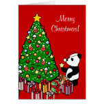 Dibujo animado del árbol de navidad y de la panda felicitación