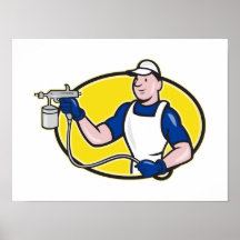 . Dibujo animado del arma de rociadura del pintor  Poster
