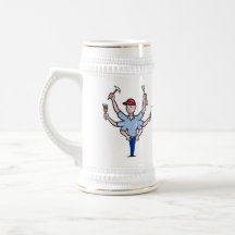 Dibujo animado del fontanero del mecánico del carp taza de café