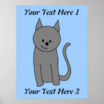 Dibujo animado del gato del gris ahumado posters