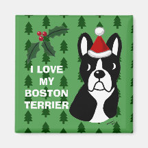 Dibujo animado del navidad de Boston Terrier Imán Para Frigorifico
