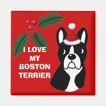 Dibujo animado del navidad de Boston Terrier Imán De Frigorífico