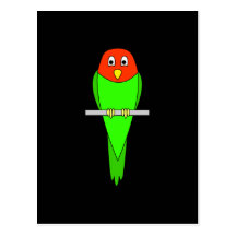 Dibujo animado del Parakeet. Pájaro en una perca Postal