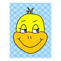 Dibujo animado del pato en modelo azul postal