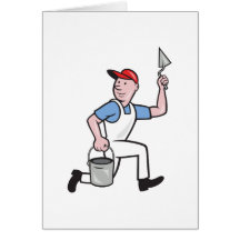 Dibujo animado del trabajador de la albañilería de felicitaciones