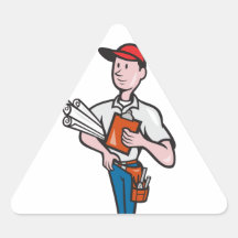Dibujo animado del trabajador del ingeniero de con pegatinas triangulo personalizadas
