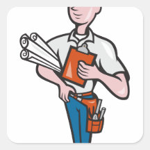 Dibujo animado del trabajador del ingeniero de con calcomania cuadradas