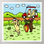 Dibujo animado divertido de los golfistas de Labra Poster