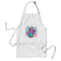 dibujo animado divertido del hipopótamo del hippie delantal