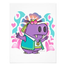 dibujo animado divertido del hipopótamo del hippie invitaciones personalizada