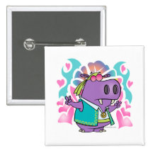 dibujo animado divertido del hipopótamo del hippie pin