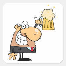 dibujo animado feliz del hombre que celebra con la colcomanias cuadradass
