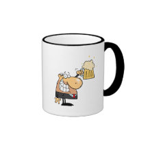 dibujo animado feliz del hombre que celebra con la taza