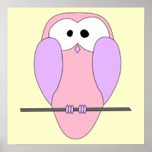 Dibujo animado lindo del búho. Rosa Impresiones
