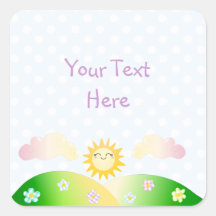 Dibujo animado lindo del kawaii del sol calcomanía cuadradas personalizadas