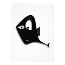 Dibujo animado negro confuso de los pescados invitacion personalizada