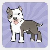 Dibujo animado Pitbull/Staffordshire Terrier ameri Calcomanías Cuadradas Personalizadas