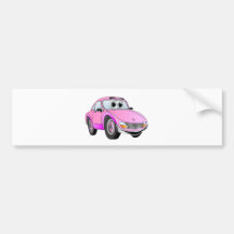 Dibujo animado rosado del coche de deportes etiqueta de parachoque
